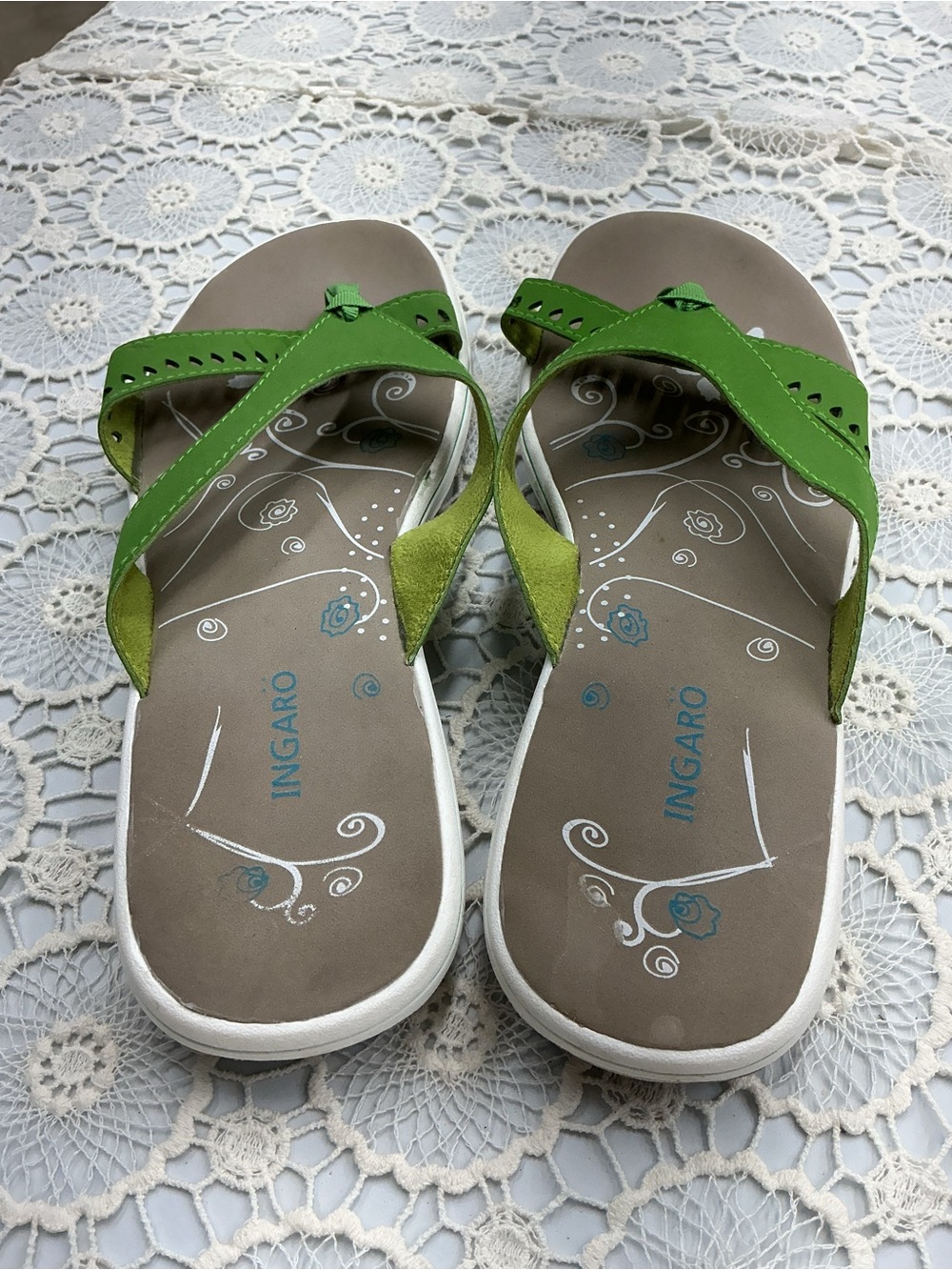 INGARO Green Leather Toe-Post Sandals - Picture 5 of 6